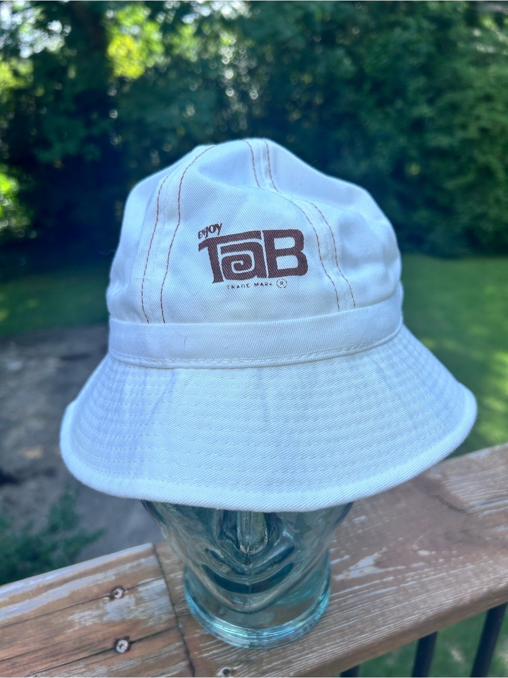 Vintage Enjoy TaB Coca-Cola White Bucket Hat Gold Star Headwear Small 80s Promo